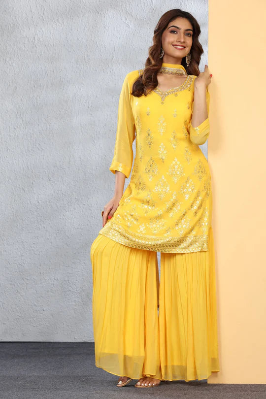 Yellow Embroidered Gharara Style Suit SWAGLIBAAS