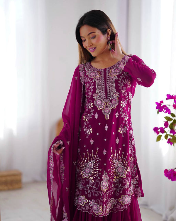 "Embroidered Sharara Suit Set with Dupatta – Elegant Festive Collection|  SWAGLIBAAS