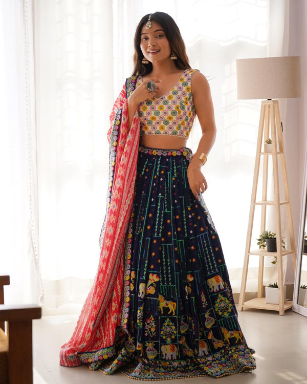 "Vibrant Navratri-Inspired Embroidered Lehenga Choli Set |  SWAGLIBAAS