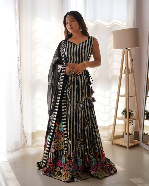 🪔 Garba Glam Black Lehenga Choli with Mirror Work & Floral Embroidery | SWAGLIBAAS